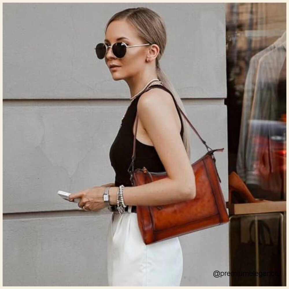 Genuine Leather Crossbody Hobo Bag with Adjustable Straps Medium Size - Picture 3 of 7
